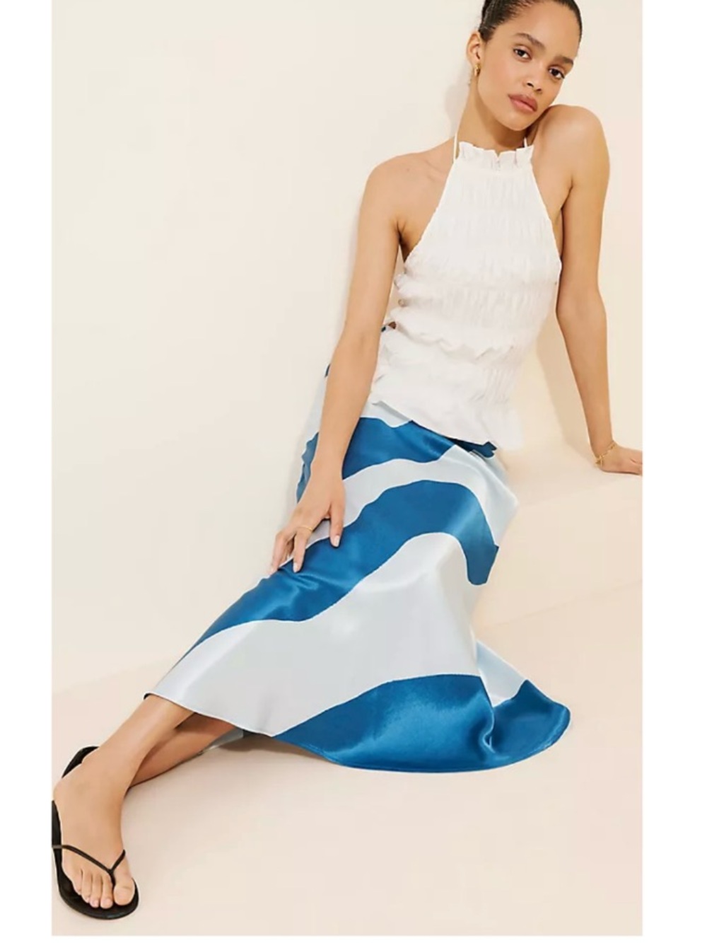 Anthropologie Silky Waves Woven Slip Maxi Pull-On Skirt Blue 2X - Picture 9 of 9